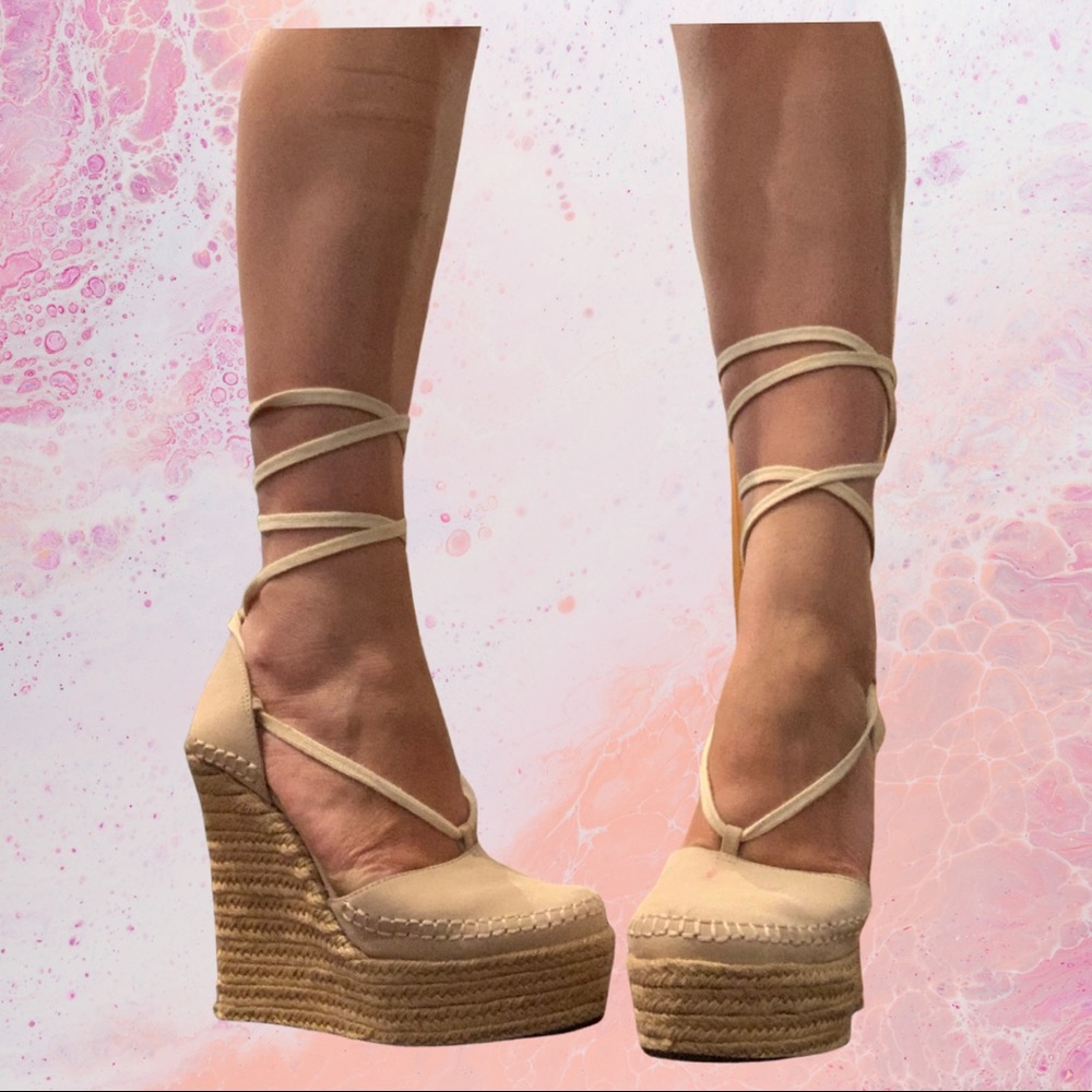 SCHUTZ Cream Wedges with Tan Accents